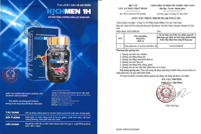 Kichmen 1h là sản phẩm bổ trợ an toàn, không phải thuốc chữa bệnh